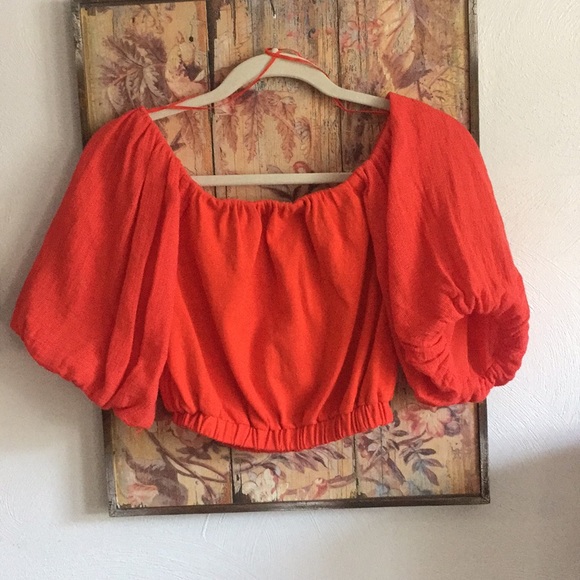 ZARA BRIGHT RED PUFf SLEEVE OFF SHOULDER TOP S - Picture 4 of 11
